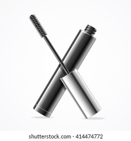 Realistic Black Mascara. Open Tube. Vector illustration