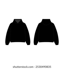 Realistic black men's hoodie sweatshirt, perfect for showcasing designs. Ideal for casual wear and versatile styling