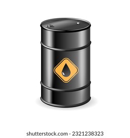 Realistic Black Metal Oil, Fuel, Gasoline Barrel Set Isolated. Design Template of Packaging for Mockup. Vector