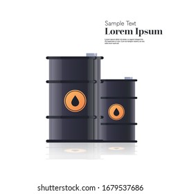realistic black metal petroleum barrels oil industry concept isolated copy space vector illustration