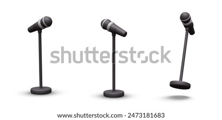 Similar – Image, Stock Photo Microphone on stand on stage close up with searchlight light. Professional mic at concert hall or conference room, karaoke, night club, bar. Public events, festival, wedding. Copy space.