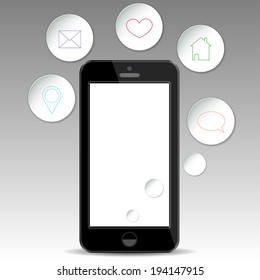 Realistic black mobile phone with a blank screen. Vector  illustration 