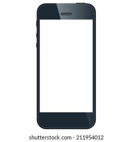 Realistic black mobile phone with blank screen isolated on white background. Modern concept smartphone device with digital display. Vector illustration EPS10