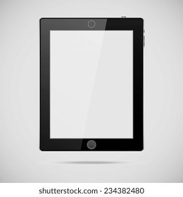 Realistic black mobile phone with blank screen isolated on gray background. Vector EPS 10