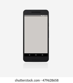 Realistic black mobile phone with blank screen isolated on white. Vector illustration.  EPS10