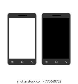 Realistic black mobile phone with blank and white screen isolated