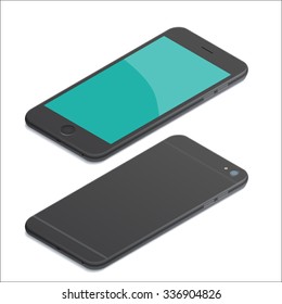 Realistic black mobile phone smartphone mockups with blank screen isolated on white background. Isometric illustration. for printing and web element, game and application mockup.