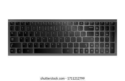 Realistic black modern laptop keyboard on isolated background, top view, vector illustration