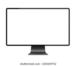 Realistic black modern thin frame display computer monitor vector illustration.