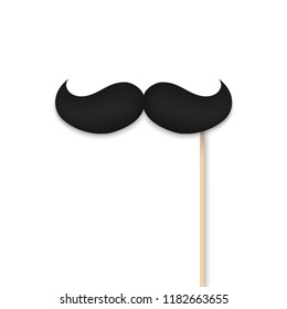 Realistic black mustaches on a stick. Template design for masquerade, holiday, party. Retro vintage art.  Vector illustration