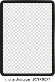 Realistic black new iPad Pro 2020 2021 Tablet on white background. Front transparent Display View. High Detailed Device Mockup. Separate Groups and Layers. Easily Editable. Vector illustration