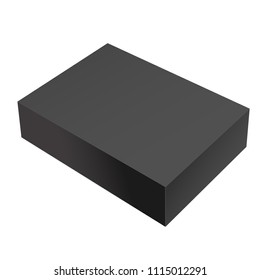 Realistic Black Package Box. For Software, electronic device and other products. Vector illustration.