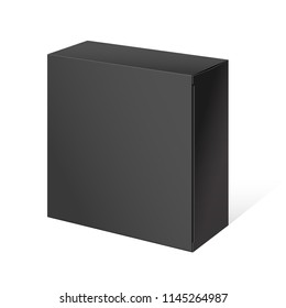 Realistic Black Package Box. For Software, electronic device and other products. Vector illustration.