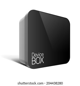 Realistic Black Package Box. For Software, electronic device and other products. Vector illustration. 