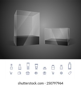Realistic black Package Cardboard Box Opened. For Software, electronic device and other products. Vector illustration