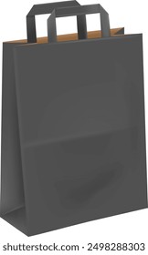 Realistic black paper bag mockup. Store package isolated on white background