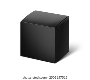 Realistic black paperboard box mockup. Vector illustration isolated on white background. Half side view. Can be use for food, cosmetic, pharmacy, sport and etc. Ready for your design. EPS10.