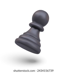 Realistic black pawn in tilted position. Vector game element in process of moving