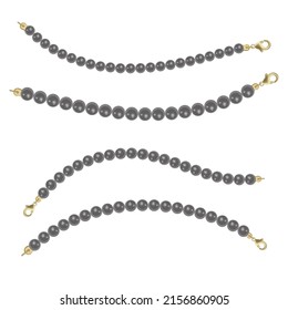 Realistic black pearl bead chain. pearl necklace on white background