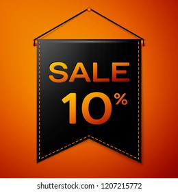 Realistic Black pennant with inscription Sale Ten percent for discount on brown background. Colorful sticker, banner for sale, shopping, business theme. Vector illustration