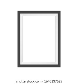 Realistic black photo frame isolated on white background. Vector illustration. Picture frame. Black simple modern blank frame on white background.