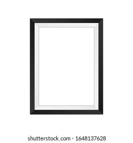 Realistic black photo frame isolated on white background. Vector illustration. Picture frame. Black simple modern blank frame on white background.