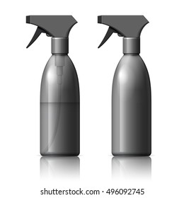 Realistic Black Plastic bottle can Spray Pistol. Object, shadow, and reflection on separate layers. Vector illustration