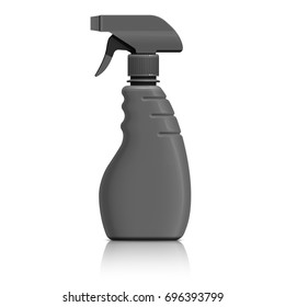 Realistic Black Plastic bottle can Spray Pistol. Object, shadow, and reflection on separate layers. Vector illustration