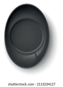 Realistic black plate top view. Serving dish mockup