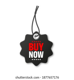 Realistic black price tag. Special offer or shopping discount label. Retail paper sticker. Promotional sale badge. Vector illustration.