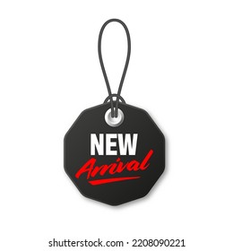Realistic black price tag. Special offer or shopping discount label. Retail paper sticker. Promotional sale badge. Vector illustration.