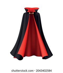 Realistic black and red witch or vampire cloak on white background vector illustration