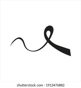 Realistic black ribbon, death symbol . Vector illustration