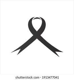 Realistic black ribbon, death symbol . Vector illustration