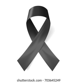 Realistic Black Ribbon, Death Symbol . Vector Illustration