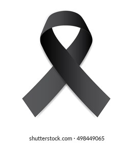 Realistic black ribbon, melanoma awareness symbol, isolated on white. Vector illustration, eps10.