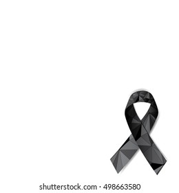 Realistic black ribbon, melanoma awareness symbol, isolated on white. Vector illustration, eps10.