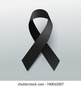 Realistic Black Ribbon on White Background : Vector Illustration