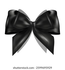 Realistic black satin bow with soft shadows, creating an elegant and stylish look. Ideal for gift wrapping, fashion accessories, holiday decorations, and luxury branding.Vector illustration