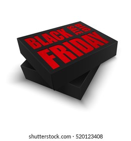 Realistic black shopping box with lettering Black Friday. Banner for black friday. Vector illustration. Isolated on white. Christmas Big Sale.