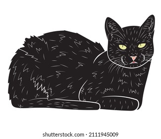 Realistic black silhouette of a cat. vector illustration