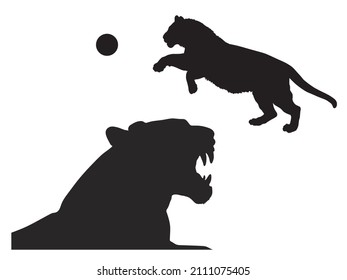 realistic black silhouettes of tigers isolated on a white background for decoration 