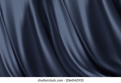 Realistic black silk fabric. Background from folds of fabric. Black silk drapery background. Vector illustration EPS10