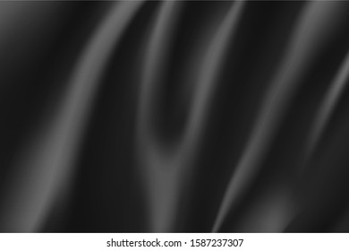 Realistic black silk surface for design. Color background for advertising and presentation. Blank rectangular flag template. Black wavy satin fabric mockup. Branding object vector illustration.