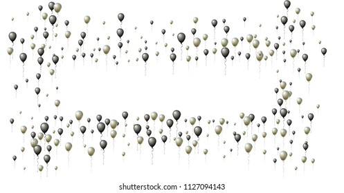 Realistic Black and Silver Helium Balloons. Party, Christmas, Birthday, New Year Festive Decoration. Amazing Black Friday Sale Confetti. Falling Down, Flying Up Black and Silver Balloons Set.