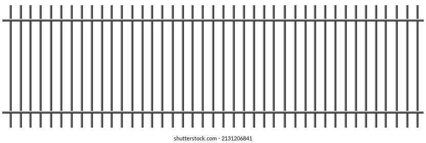 Realistic black and silver metal prison bars isolated on white background. Detailed jail cage, prison iron fence. Criminal background mockup. Creative vector illustration