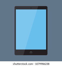 Realistic black smart digital tablets with blue screen icon in flat style design, isolated on blue background,vector eps10