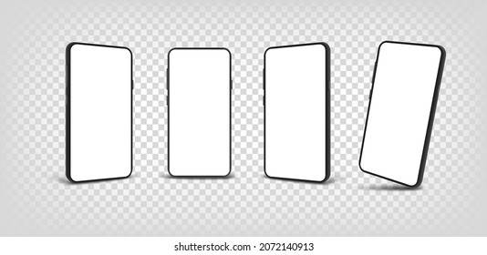 Smartphone negro realista con pantalla en blanco. Conjunto vectorial en capas