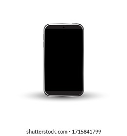 Realistic black smartphone device mockup. Angle cell with front view and layout frame blank space. Vector design template for infographics, presentation UI design interface and mobile applications