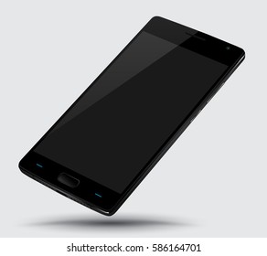 Realistic black smartphone easy place image into screen smartphone. Vector illustration cell phone isolated.